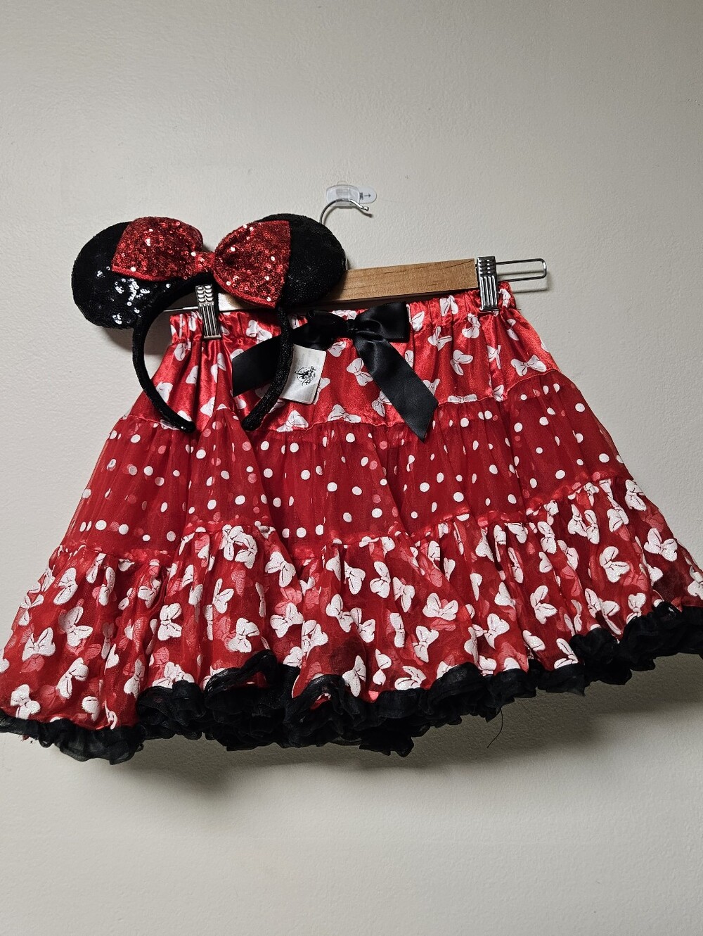 Disney Parks Minnie Mouse Bow Skirt XL Girls Sequin Ears Headband Costume Play